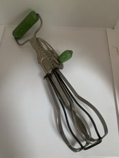 Vintage Skyline Metal Green Wooden Handgrip Food Whisk  Film Prop Kitchenalia