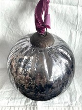 VINTAGE SILVER COLOURED MERCURY STYLE GLASS WITCH BALL / PENDANT DECORATION 14cm