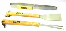 3pcs BBQ Tools Set Wood Metal