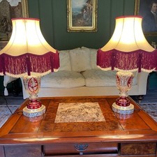 Pair Antique Table Lamps Red