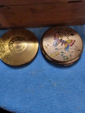 Vintage Compact Mirror Duo – Gold Floral & Butterfly Design, 1950s 79#