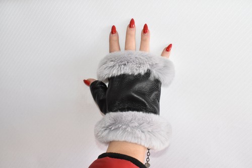 Leather fingerless gloves - leather,