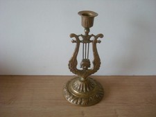 MALM SINGLE BRASS CANDLESTICK WITH ANGEL & HARP/LYRE