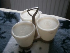 Vintage Retro Original Tupperware 3 Condiment Pots With Lids - Brown & Cream