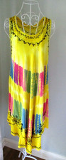 Women's yellow multi coloured sleeveless embroidered beach dress free size