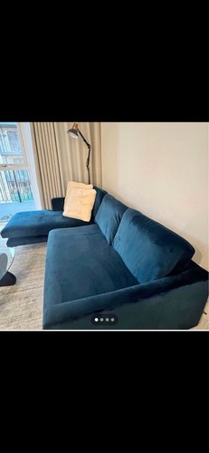 Blue velvet sofa with - blue,