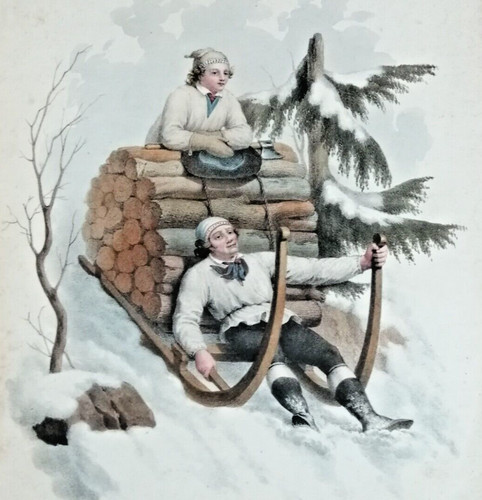 Antique lithograph sledging - antique,