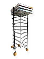 Vintage CD Rack / Shelf - Holds 26 CDs Metal Wire Wood Ball Freestanding Storage
