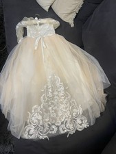 Flowergirl Dress Peach Ivory, Age 3-5 Lace Top, Princess Skirt Long Sleeves New