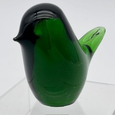 Wedgwood Art Glass Bird Sculpture Signed Green & Black Glass 3¾" Tall