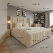 New Winged Panel Bed Frame Plush Velvet Upholstered Gas Lift Storage Double King
