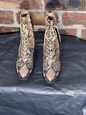 SAM EDELMAN CARAMEL/BLACK SNAKE PATTERN LEATHER WEDGE BOOTS SIZE 4 NEW