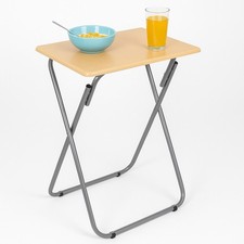 Folding Table Portable Laptop Desk Beech Wood Look Lightweight Steel Frame