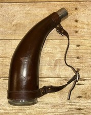 Vintage Italian Hunting Powder Horn Leather Cladded Glass Drinking Flask