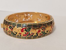 Bracelet Cuff ELEPHANTS 14ct GP/enamel/Hinged Brooks and Bentley