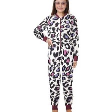 A2Z Onesie One Piece Kids Pyjamas Sleepsuit White Leopard Print Girls Costume