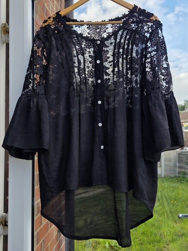 Black lace crochet blouse - black,
