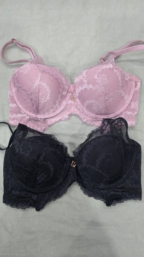 Pink black lace bra - black,
