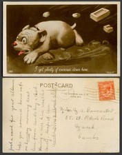 Bonzo Dog Puppy Runs, Perly 1931 Old Postcard I Get Plenty of Exercise Down Here