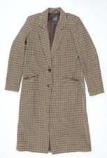 Primark Women’s Beige Houndstooth Wool Blend Long Coat Size 4