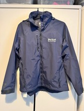 Womens MUSTO Navy Blue Hooded Rain Coat, Vertical Tech - Size 12 In VGC