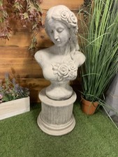 STONE GARDEN LARGE LADY BUST LADY STATUE ON PLINTH ORNAMENT