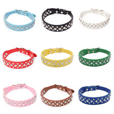 Dog Collar PU Leather Rhinestone 3 Row Diamante Bling Crystal Cat Puppy Pet UK