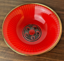 1950s Serving Bowl in Red & Clear Glass. Rippled Glass Pattern
