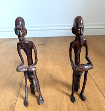 Vintage Pair African Brown Bronze Dogon Mali Musicians Giacometti Style 50s/60s
