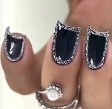 24pcs BLACK SQUARE MEDIUM SHORT SHAPE PRESS ON NAILS FAKE NAILS