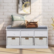Large 6 Pull-out Drawers Wicker Basket Storage Cabinet Hallway Entryway Benches