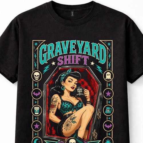 Graveyard shift pin girl - pin, up