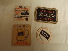 Carling Black Label beer mats - 3 x card, 1 x paper - both sides pictured 