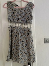 Bluey grey  Hooped 1960’s Dress Vintage Etams Small Size 8/10 Great Quality
