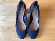 Navy Blue Suede court shoe -
