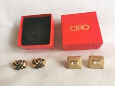 TWO PAIRS VINTAGE CIRO CLIP ON EARRINGS GOLD TONE ENAMEL & CRYSTALS ORIGINAL BOX