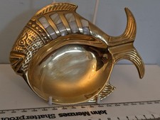 Vintage Brass Fish Trinket Dish/Ashtray with Mother of Pearl Inlay