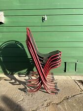 Rare Find 5 Red Metal Stak-A-Bye Chairs By Sebel With  Foot Ferrules