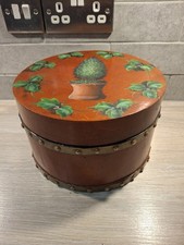 Handpainted Hat Storage Box - wood & metal 