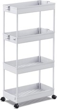 4 Tier Wide kitchen Trolley Cart - Rolling Utility Storage Organiser - Grey