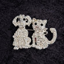Rhinestone Dog & Cat Brooch