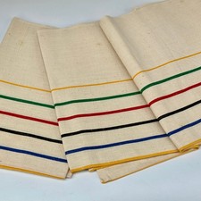 Vintage French Set of 3 Unused Metis Tea Towels Torchons In Linen & Cotton