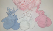 Mittens Baby Infant Kid String Boy Girl White Pink Blue Pom Pom 0-12-24m 9/13cm