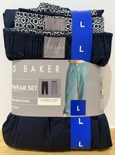 Ted Baker Woven Bottoms Trousers Sleepwear Set 2 Pack - Navy & Hexagon - Large
