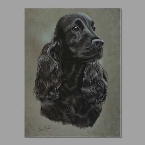 Black cocker spaniel dog print - black,