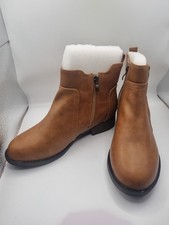 Brown Faux Leather Ankle Boots