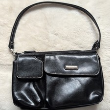 Rosetti Leather Shoulder Handbag Black Vintage Bag 90s Organiser Travel Work