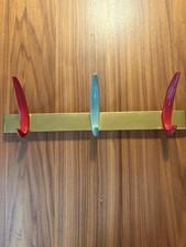 Vintage 1950s-60s Atomic MCM Coat Hooks Rack Red Teal Gold Anodised Aluminium