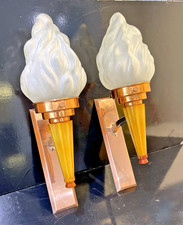 Superb Art Deco  Catalin / Bakelite / Phenolic Wall Lights & Flame  Glass Shades