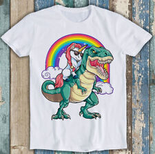 Unicorn Riding Dinosaur T Rex Party Rainbow Squad Funny Gift Tee T Shirt M1566